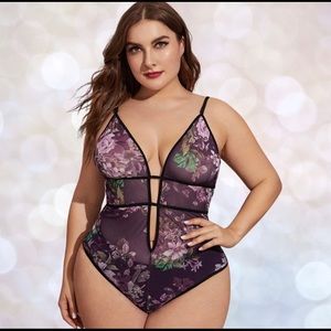 Plus Size Floral Mesh Bodysuit